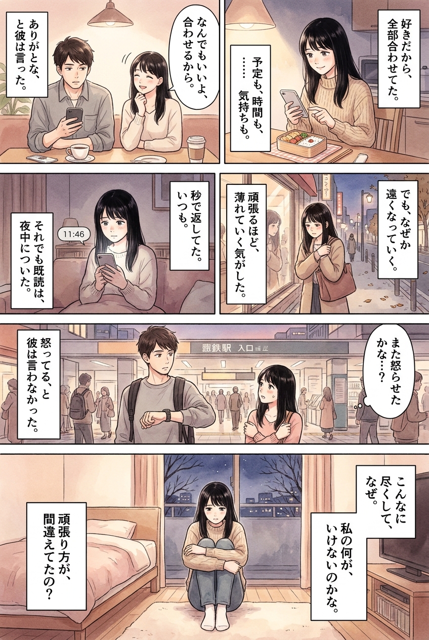 尽くしすぎると大事にされない、その分岐点はどこか|恋愛マンガ
