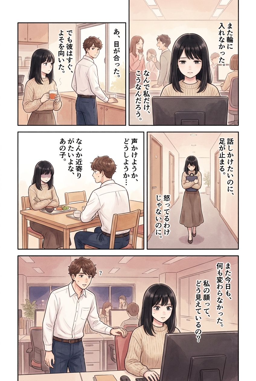 話しかけづらいオーラが出ている人に共通する5つの特徴と直し方｜恋愛マンガ