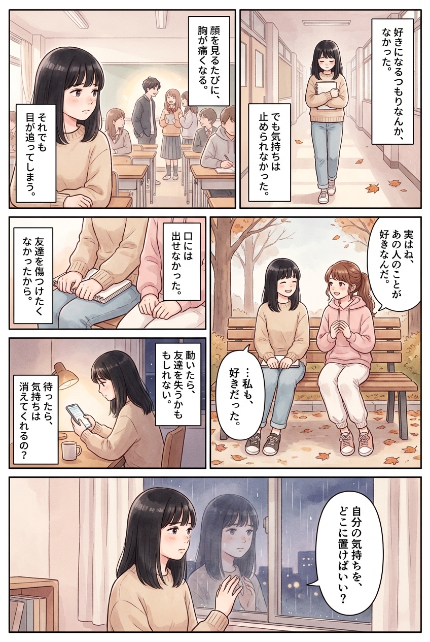 友達と同じ人を好きになった時、動くべきか待つべきか｜恋愛マンガ