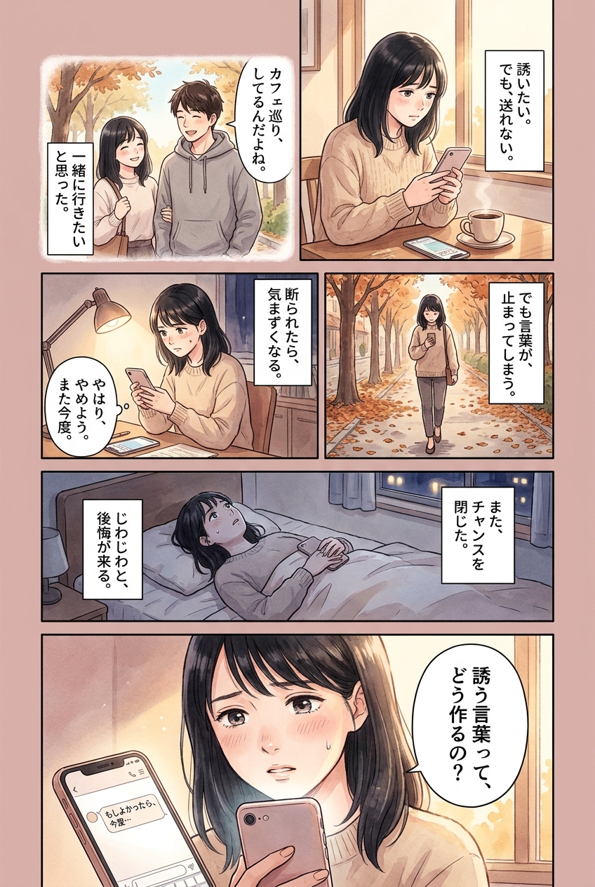 「一緒に行こう」と言えた人が使っていた、誘いの一言の作り方｜恋愛マンガ