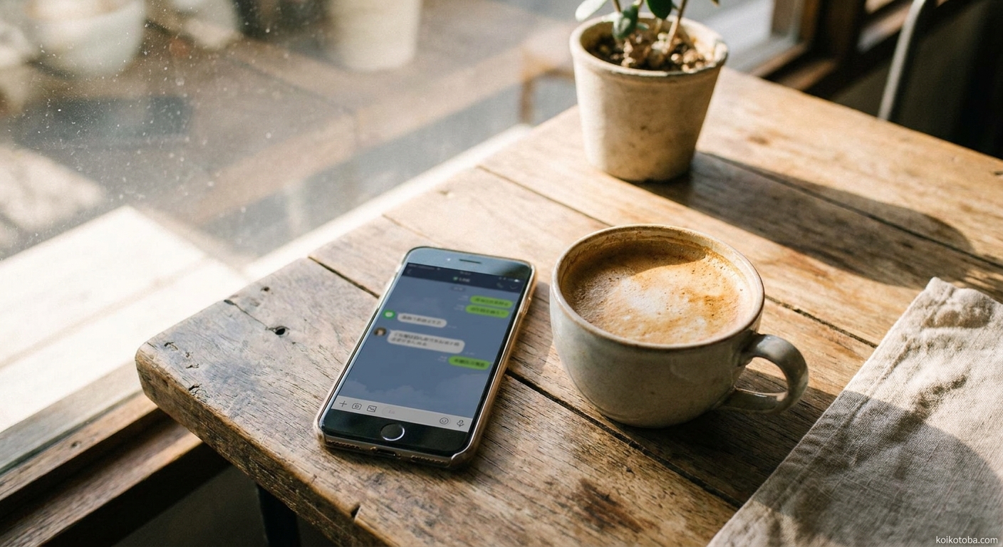 カフェのテーブルに置かれたスマホとコーヒーカップ