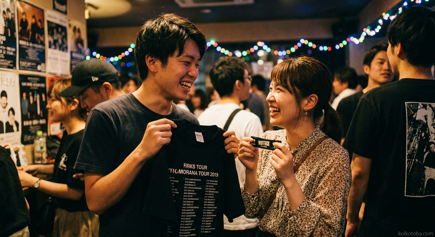 ライブ会場のロビーで話す男女