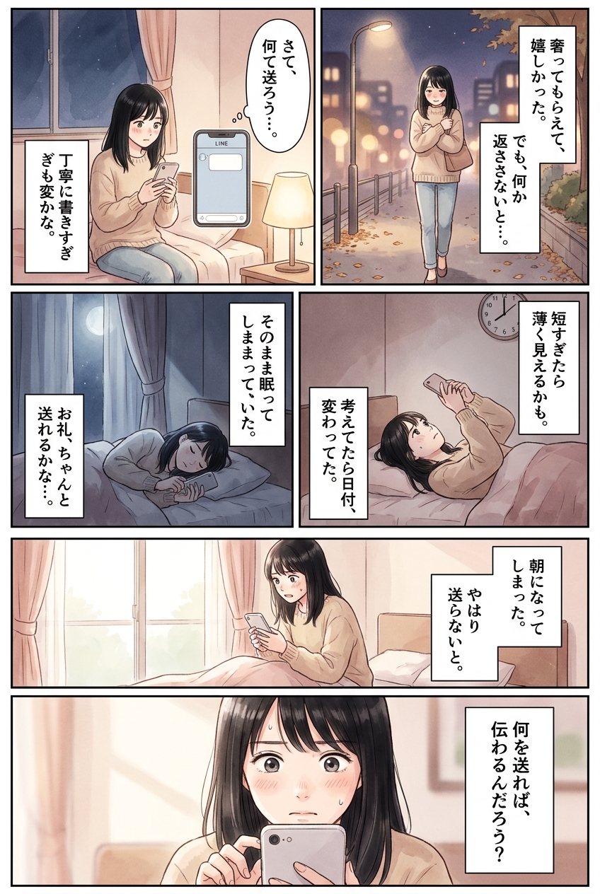 奢られた翌日、何をすると次のデートが自然に続くか｜恋愛マンガ