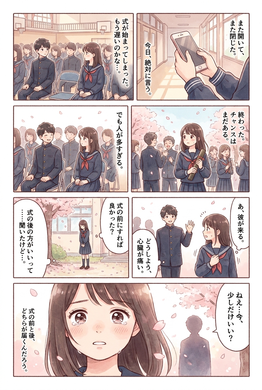 卒業式で告白するなら、式の前と後どちらが届くか｜恋愛マンガ