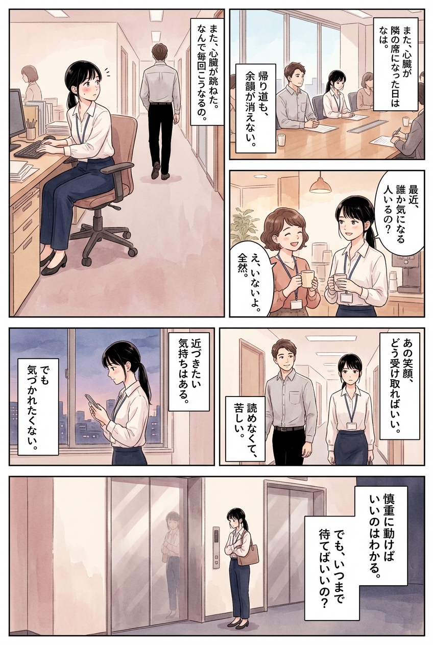 職場の片思いを気づかれずに進める、5つの動き方｜恋愛マンガ