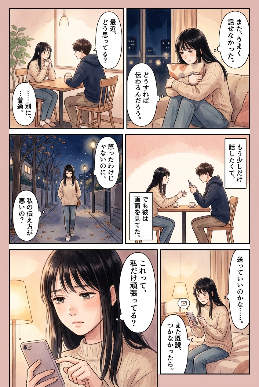 回避型彼氏に疲れたとき、関係を壊さず本音を伝える4つの切り口｜恋愛マンガ