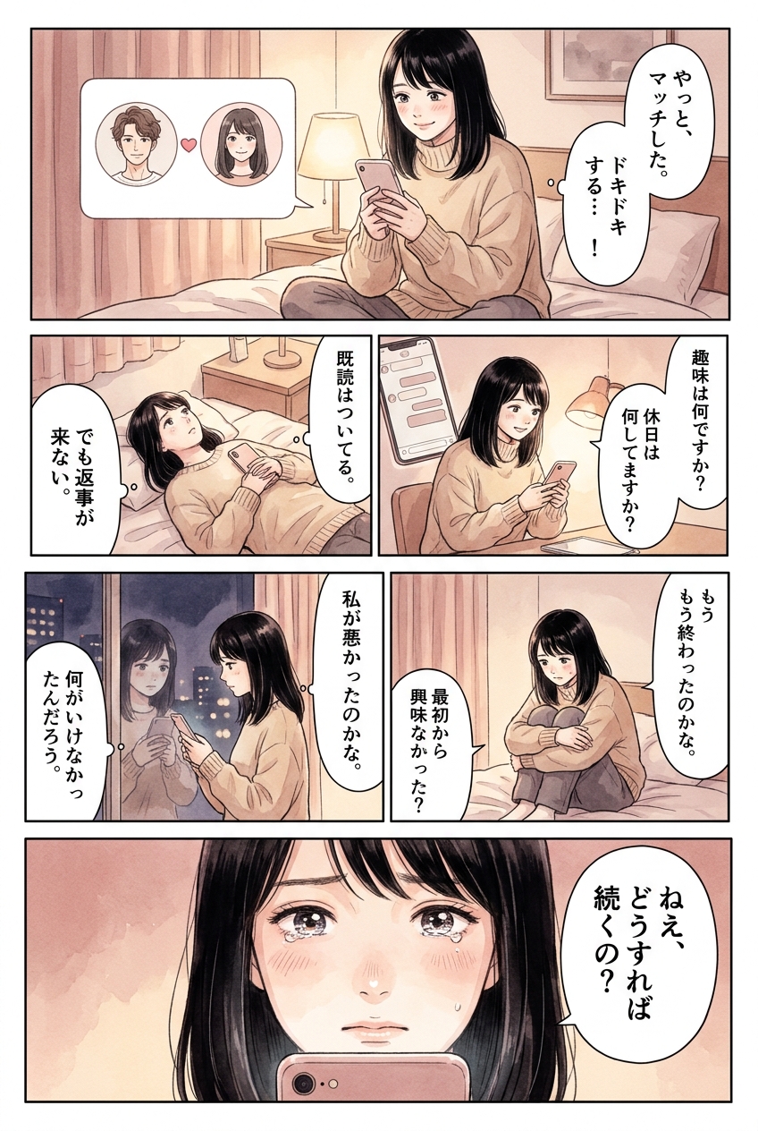 マッチ後にメッセージが続かない原因と、会話を動かす返し方｜恋愛マンガ