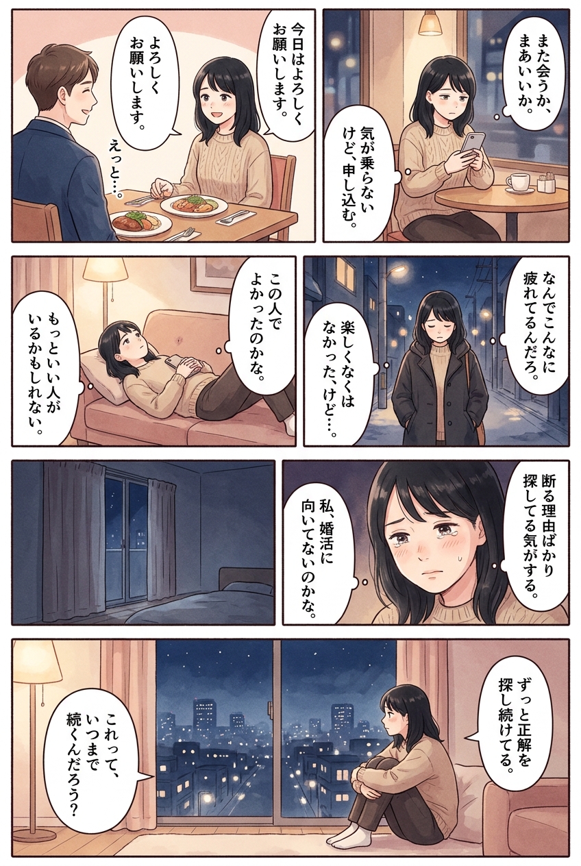 婚活で疲れ果てた人が見落としている、消耗の本当の原因|恋愛マンガ