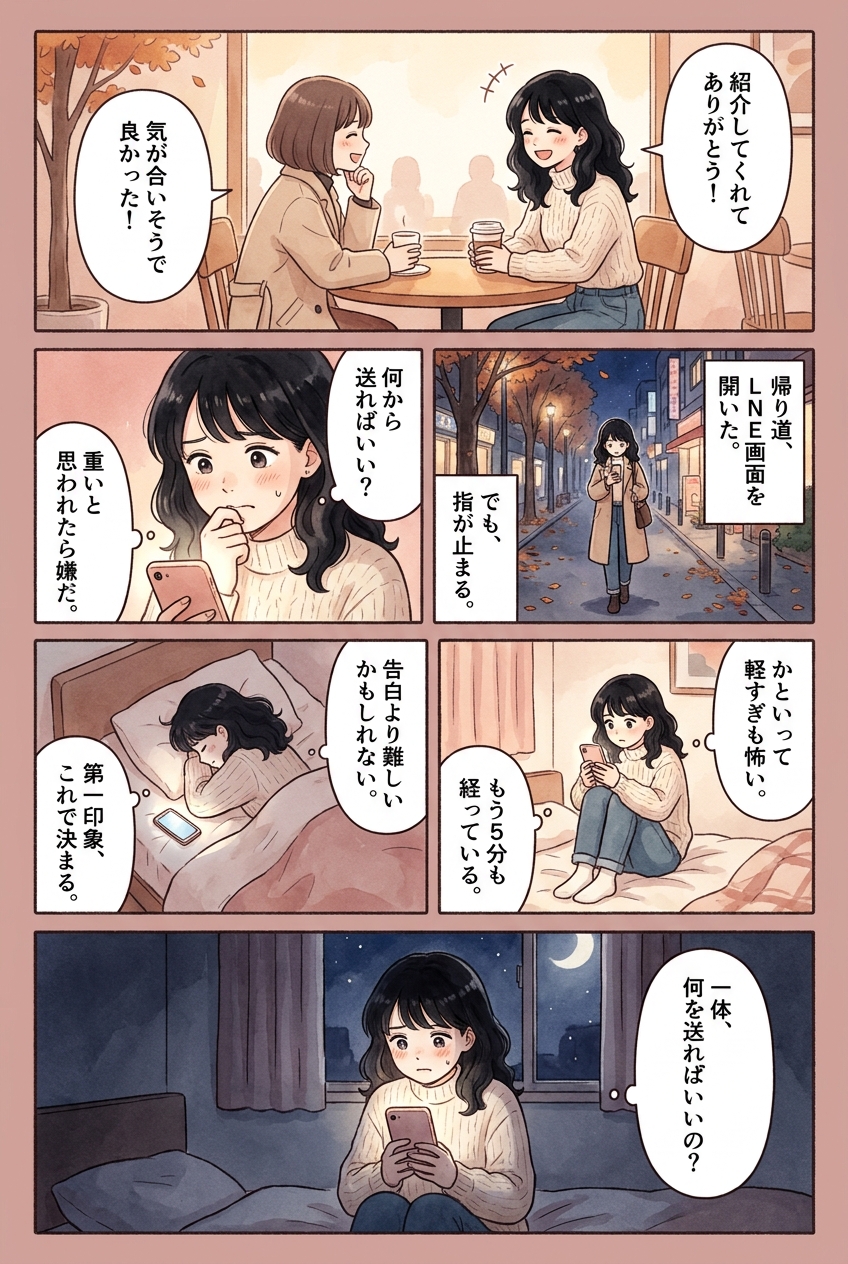 友達に紹介してもらった後、LINEで何を送ると次に進めるか|恋愛マンガ