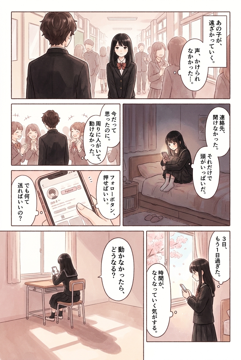 卒業式で連絡先を聞けなかった人が、次に動ける3日間｜恋愛マンガ