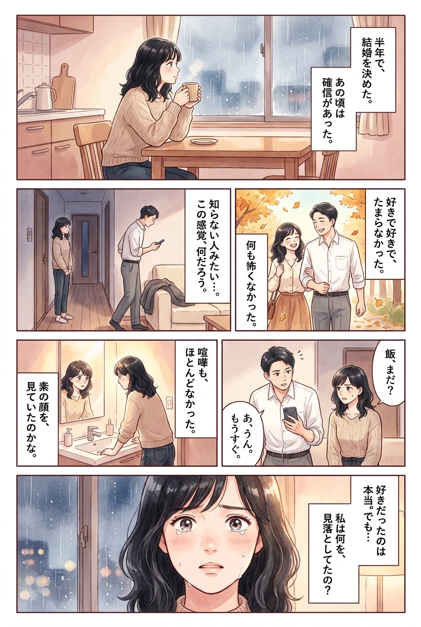 スピード婚が後悔に変わる、よくある3つの見落とし｜恋愛マンガ