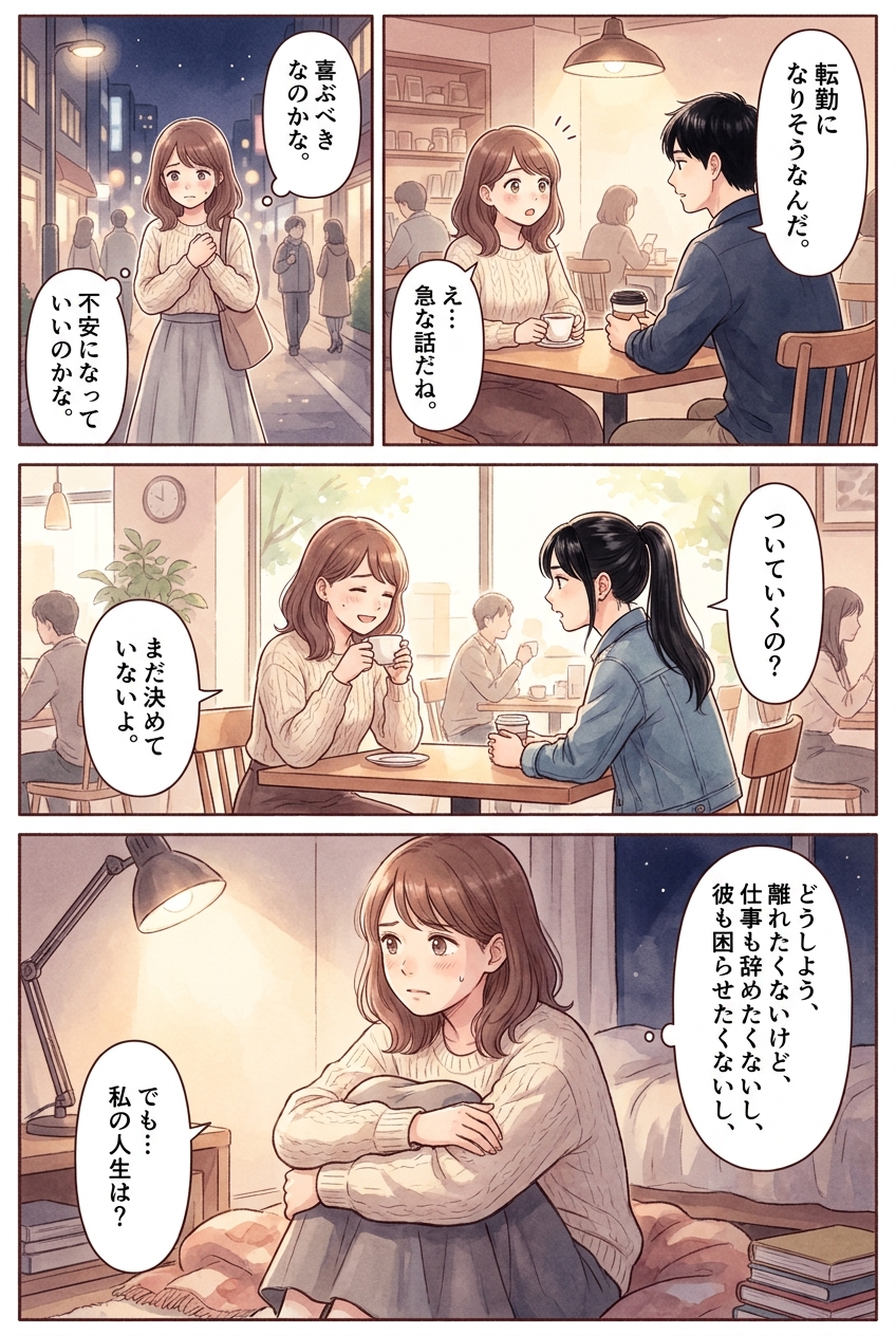彼氏の転勤についていくか迷う夜、決める前に話しておく順番｜恋愛マンガ